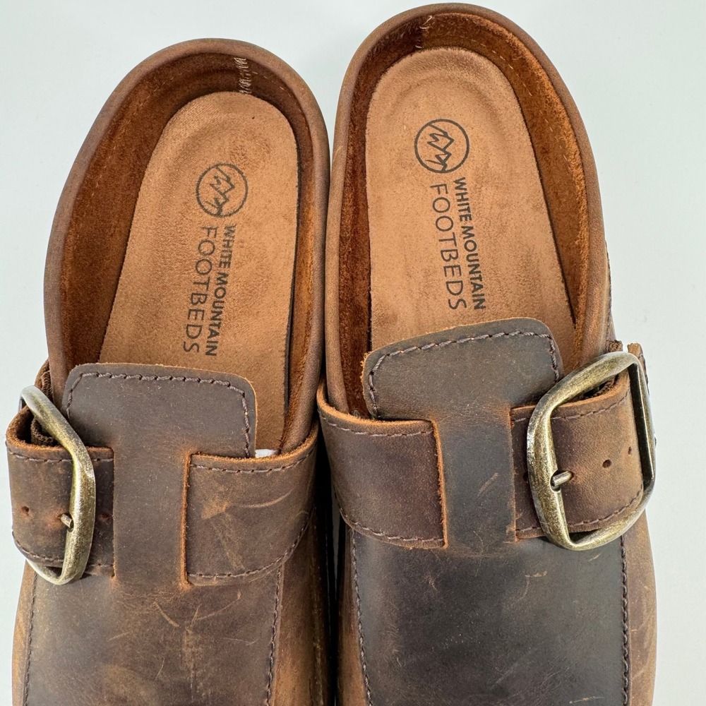 White Mountain Bueno Clogs Size 10 Brown Leather Buckle Comfort Mules W33951-979 - Picture 2 of 8